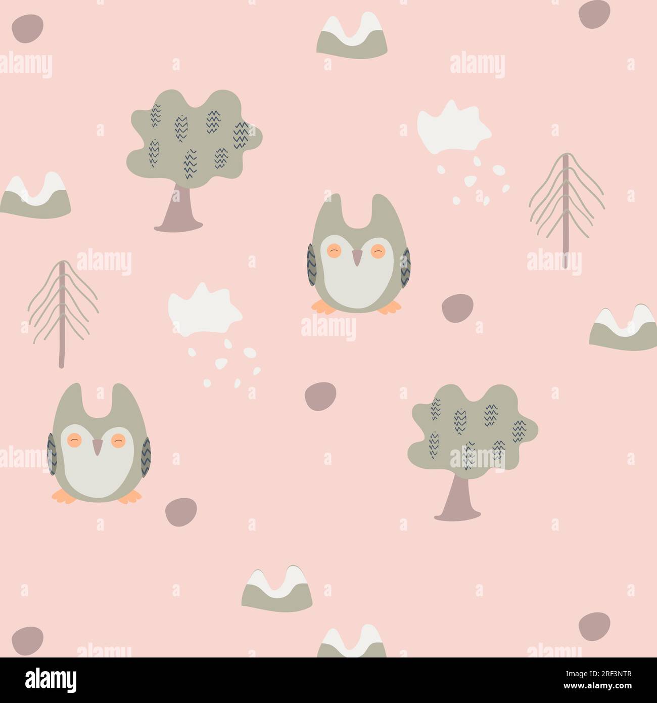 Nahtloses pinkfarbenes Muster für Kinder mit einer Eule Stock Vektor