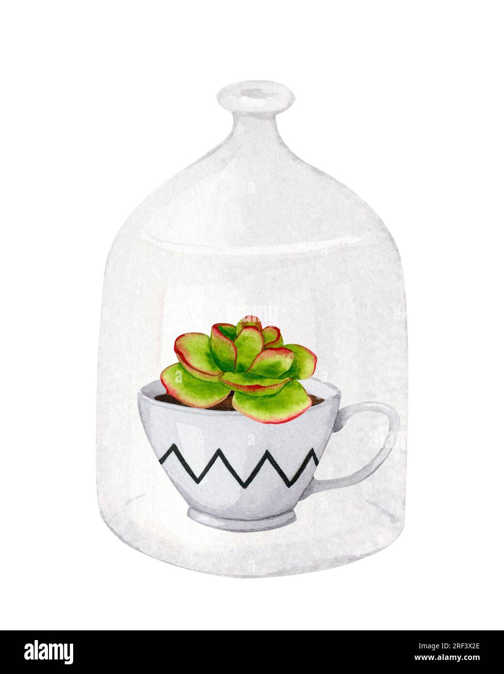 Saftig in einem Keramikbecher. Boho, skandinavischer Stil. Aquarell Clipart für das Design von Karten, Logos, Schreibwaren, Druck, Stoff, Heimtextilien. Stockfoto