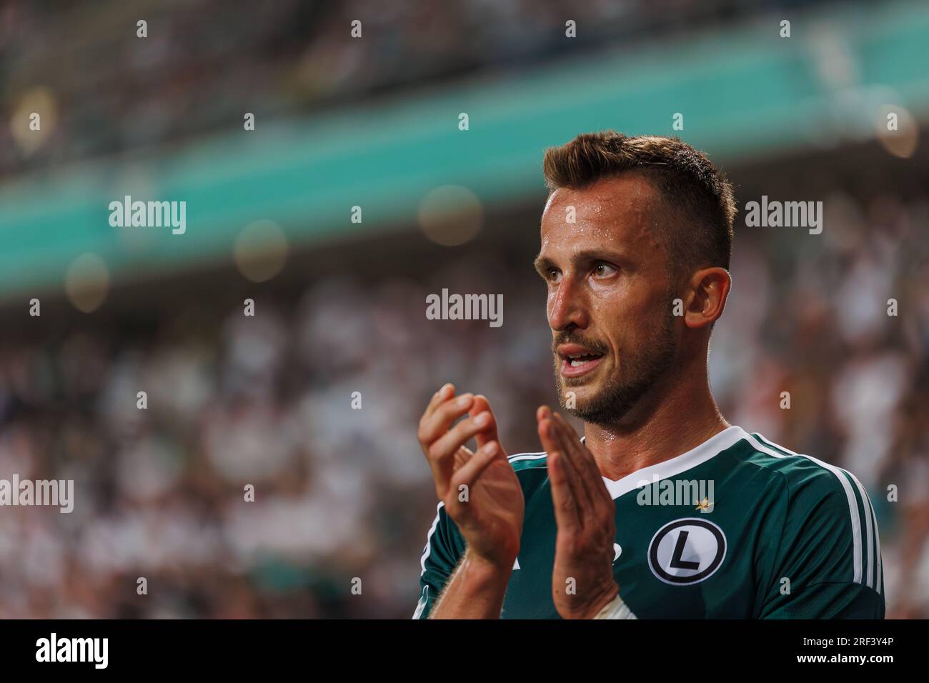 Tomas Pekhart während des Spiels PKO BP Ekstraklasa 2023/24 zwischen Legia Warszawa und LKS Lodz im städtischen Stadion Legia von Marshall Józef Piłsudski, Stockfoto