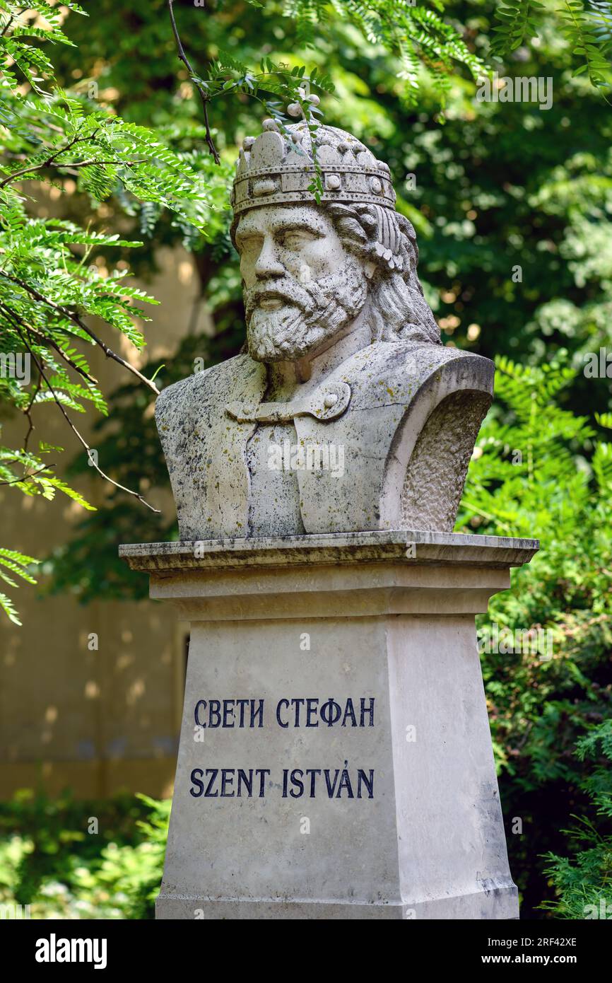 Apatin, Serbien - 25. Juni 2023: Sveti Stefan oder Szent Istvan Verhaftung in Apatin, das Werk von Attila Varga Stockfoto
