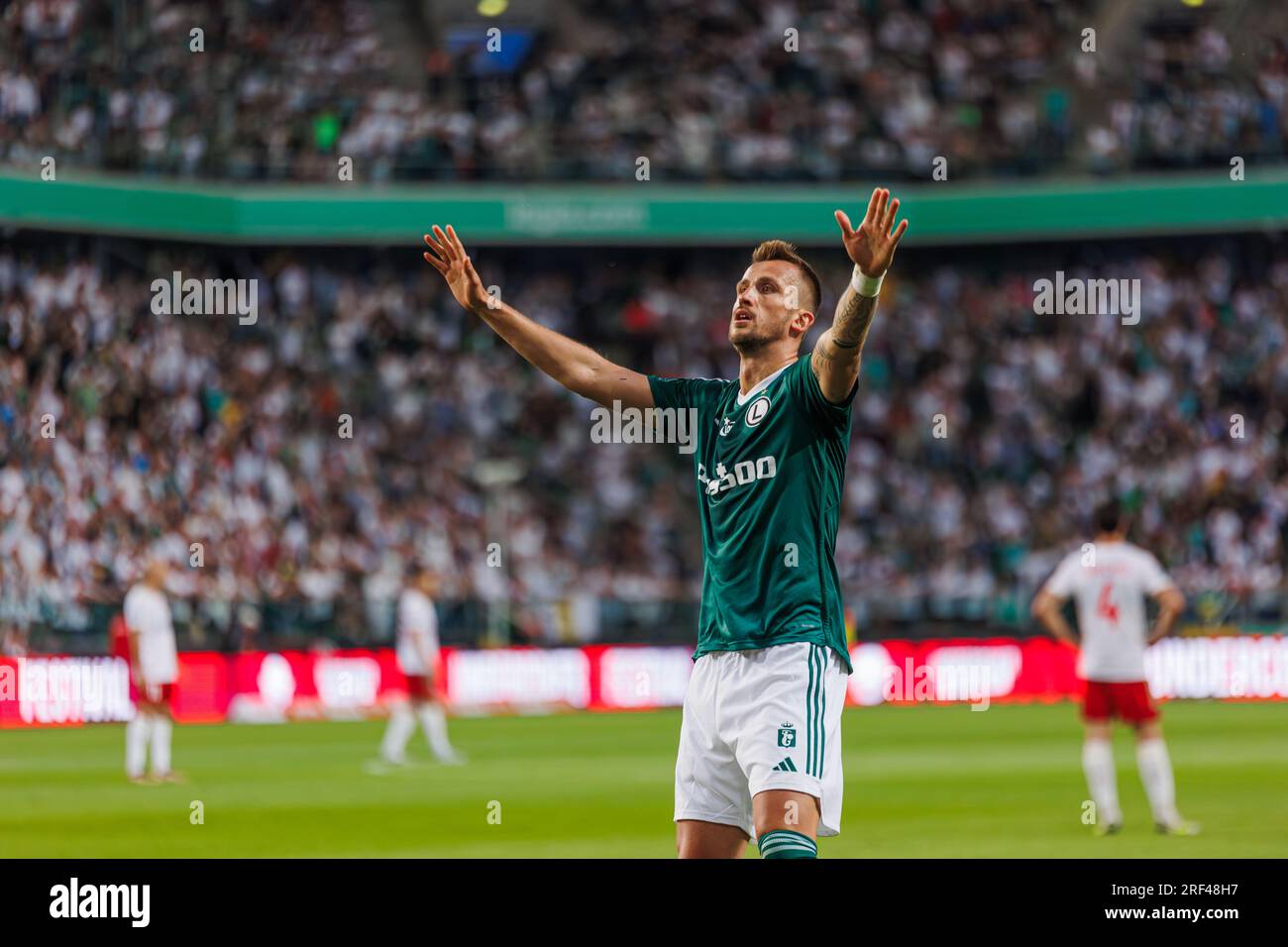 Tomas Pekhart während des Spiels PKO BP Ekstraklasa 2023/24 zwischen Legia Warszawa und LKS Lodz im städtischen Stadion Legia von Marshall Józef Piłsudski, Stockfoto