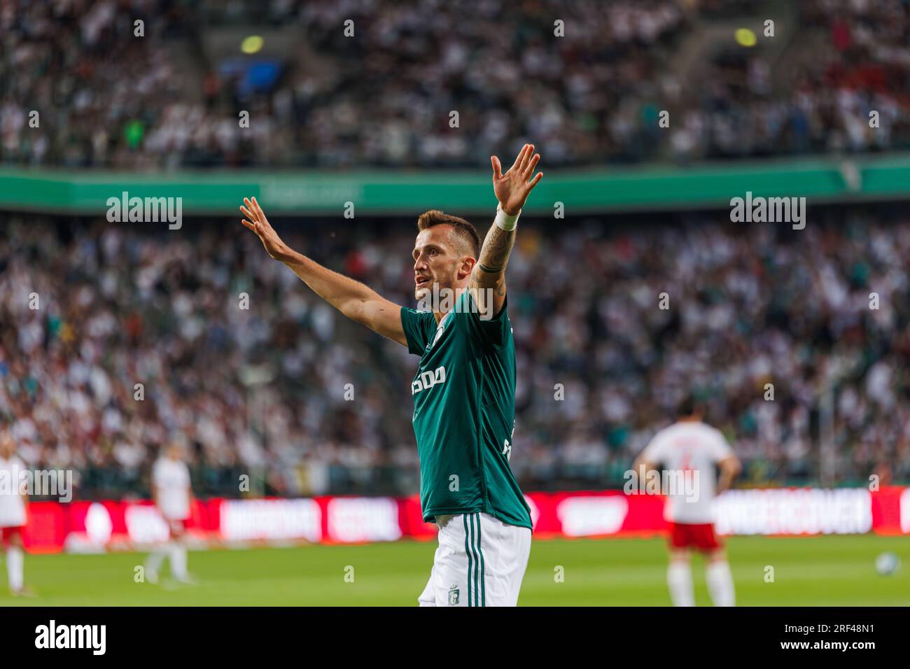 Tomas Pekhart während des Spiels PKO BP Ekstraklasa 2023/24 zwischen Legia Warszawa und LKS Lodz im städtischen Stadion Legia von Marshall Józef Piłsudski, Stockfoto