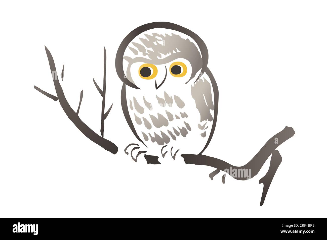 Eine Eule, die auf einem Ast sitzt, im Stil eines japanischen Aquarells mit breiten Pinselstrichen. Nach einer Illustration in einem japanischen Buch von 1868. Stockfoto