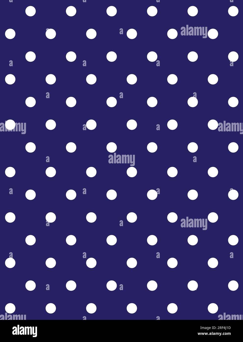 OLGA (1979) „polka dots“, nahtloses Textilmuster • im Stil der späten 1970er Jahre, Stoffdruck (weiße Punkte auf dunkelblauem Hintergrund). Stock Vektor