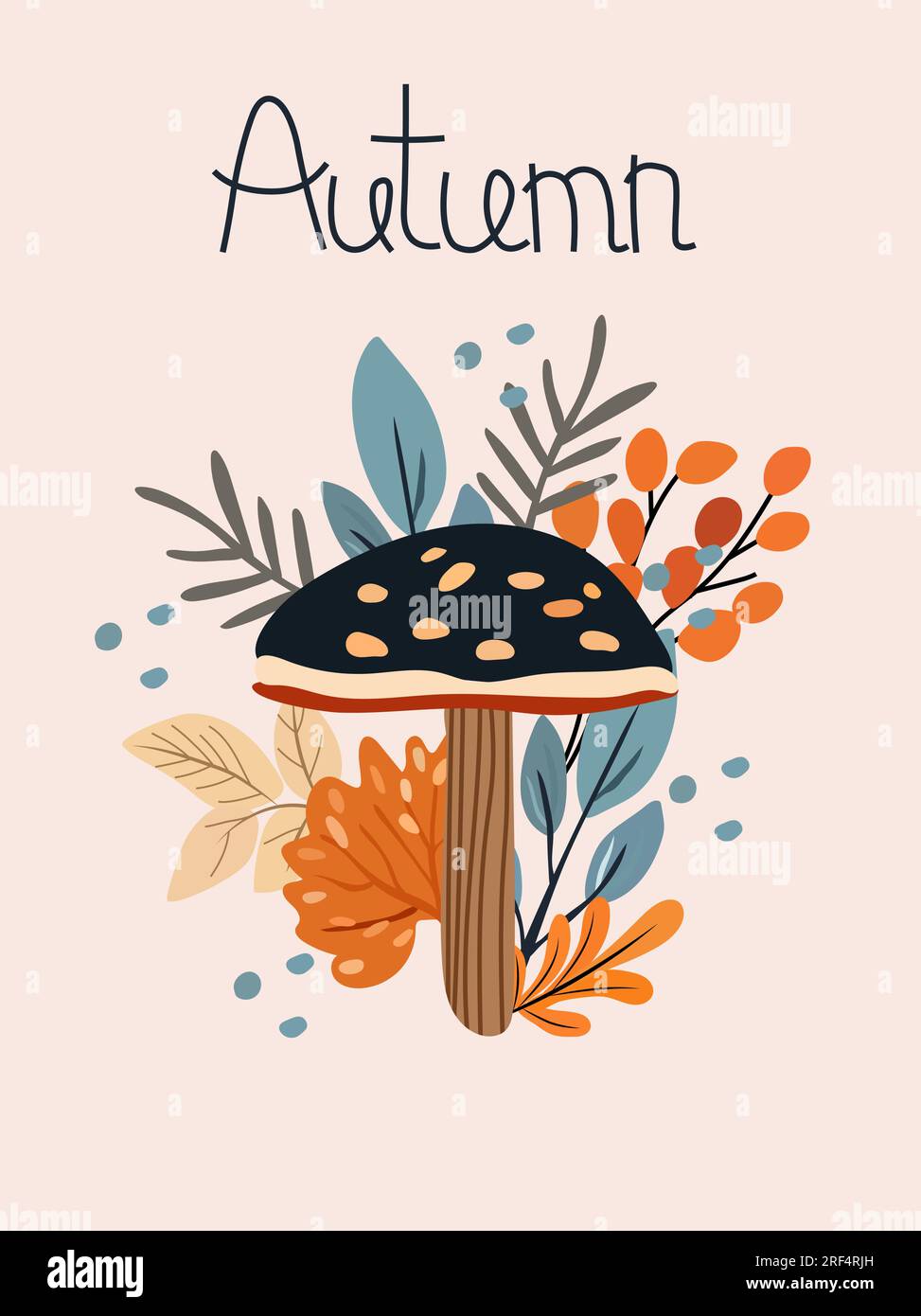 Saisonaler Herbst mit Pilzen, bunten Blättern, Beeren. Perfekt für den Online-Gebrauch, Banner, Karten und Thanksgiving-Dekor. Vektordarstellung Stock Vektor