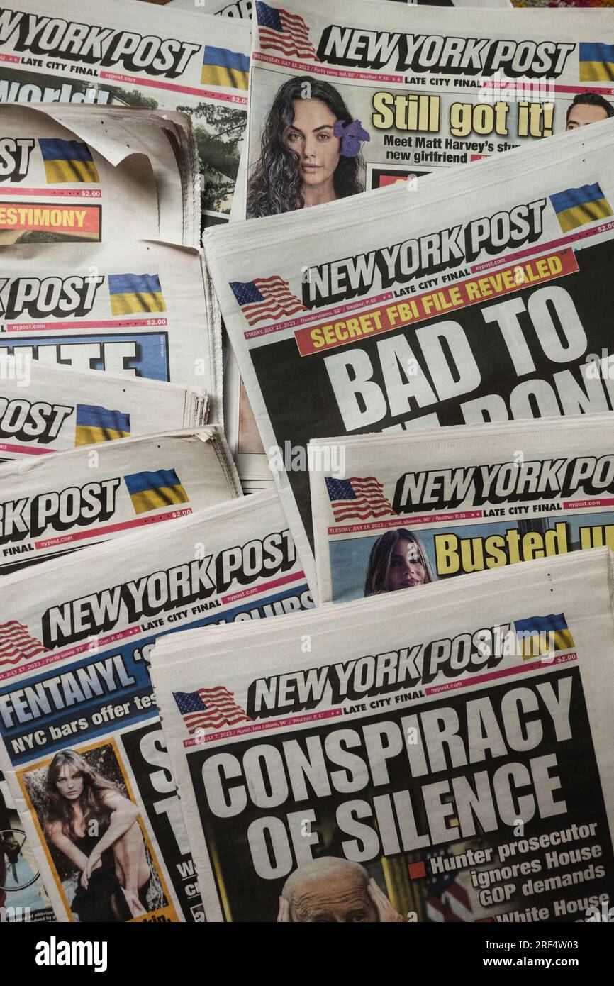 Sensationelle Highlights und Berichterstattung in den New York Post Zeitungen, Juni 2023, USA Stockfoto