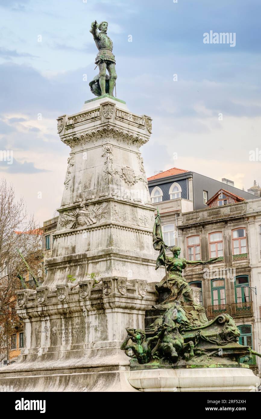 Prinz Heinrich der Navigator Monument (1884) von Tomas Costa in Porto, Portugal Stockfoto