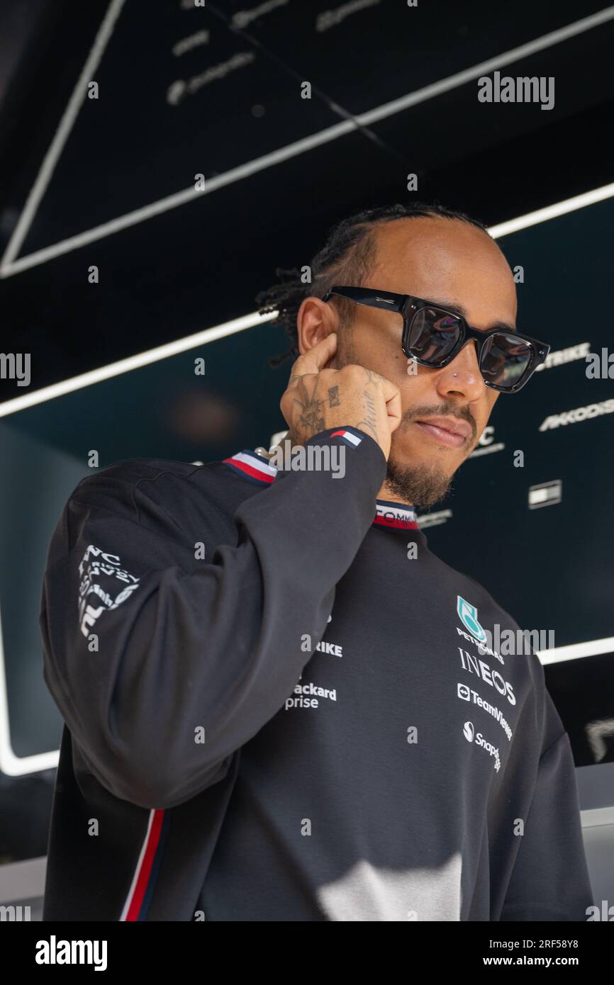 Silverstone, Großbritannien - Freitag, 7. Juli 2023 - FORMEL 1 ARAMCO GRAND PRIX 2023 - Lewis Hamilton (UK) - Mercedes AMG F1 Stockfoto