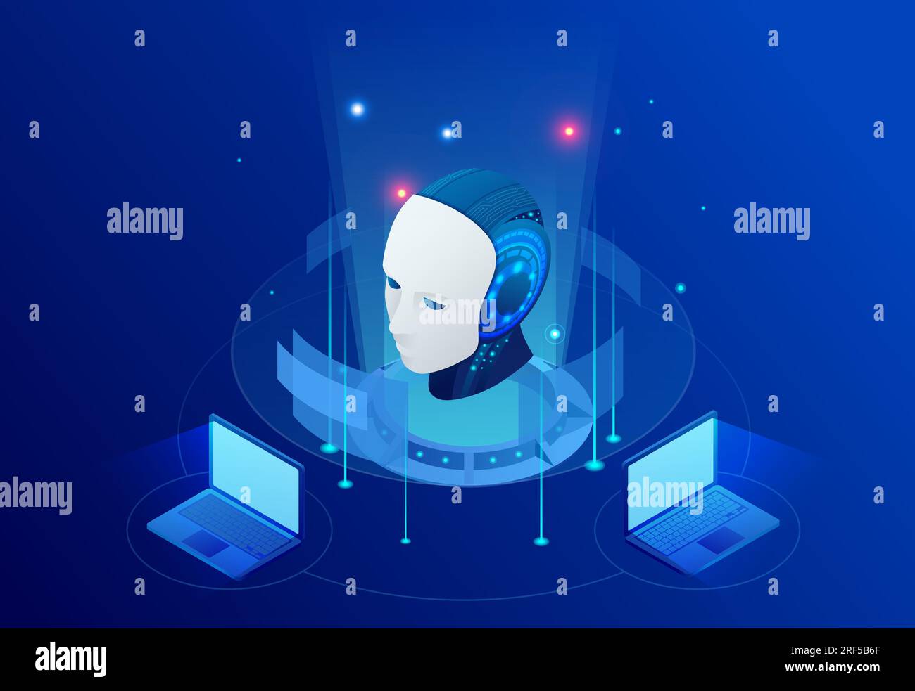Isometrische Künstliche Intelligenz, Wissen Expertise Intelligenz Lernen. Internet-Verbindung Chatgpt Chat mit KI, künstliche Intelligenz. Stock Vektor