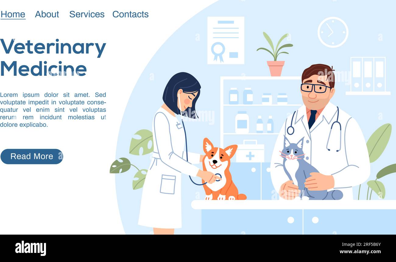 Tierärzte mit Hund und Katze, die Tiere untersuchen. Stock Vektor
