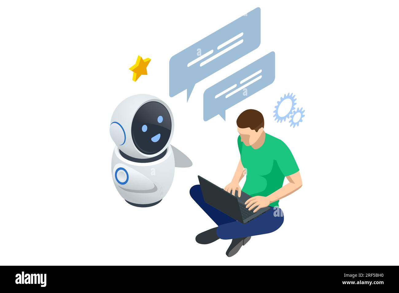 Isometrische Künstliche Intelligenz, Wissen Expertise Intelligenz Lernen. Internet-Verbindung Chatgpt Chat mit KI, künstliche Intelligenz. Stock Vektor