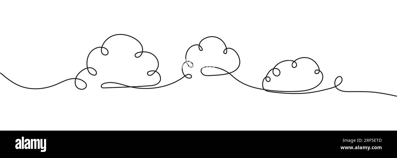 Durchgehende Linienzeichnung der Punktewolke. Wolken am Himmel im Linienstil. Stock Vektor