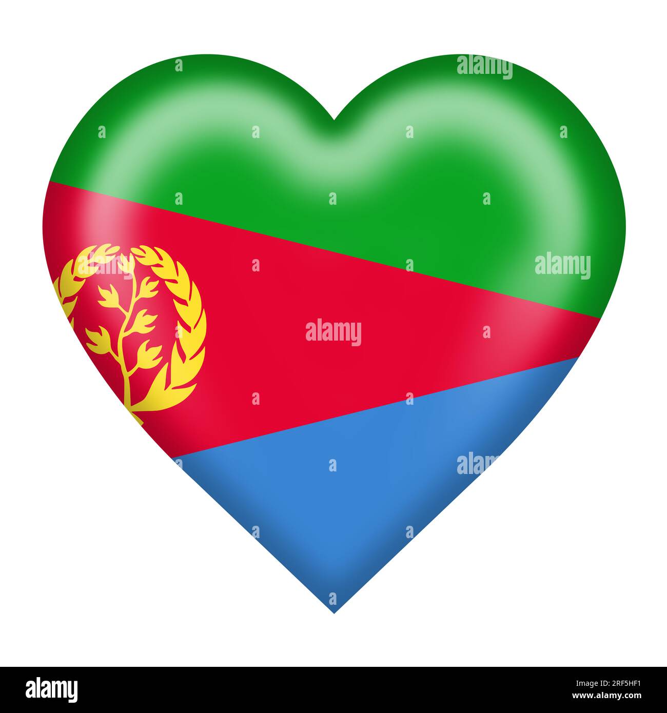 Eritrea Flag Heart Button Isolated on white with Clipping path 3D Illustration (Eritrea-Alarmmeldung, Herztaste auf weiß isoliert Stockfoto