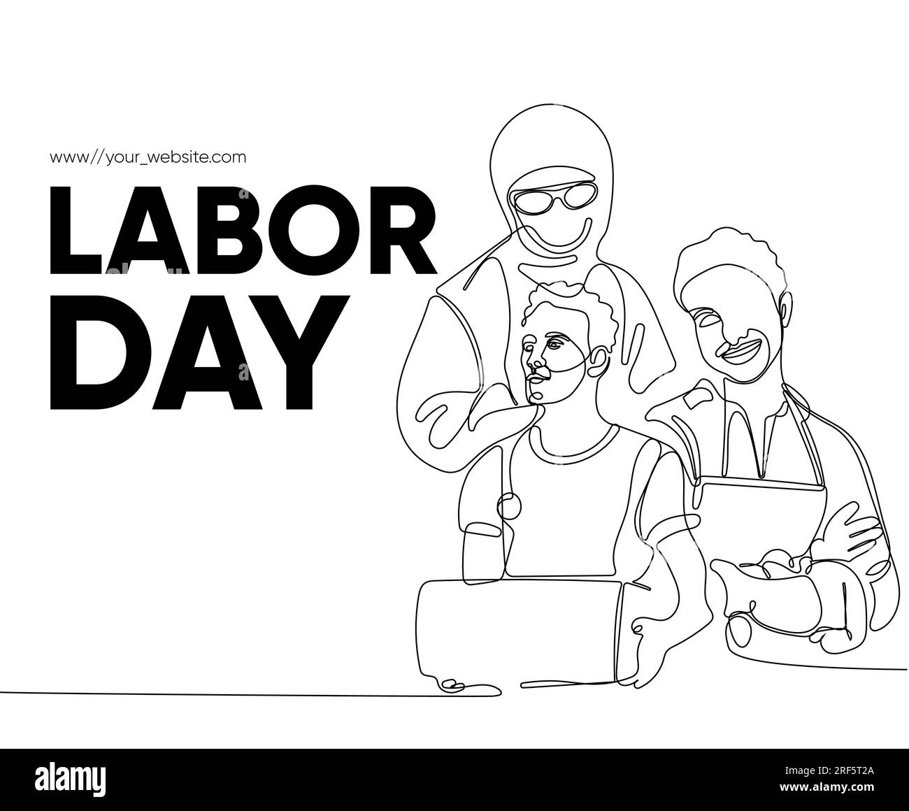 Happy Labour Day einfaches Vektor-Webbanner. Werkzeugsatz. Schriftzug Zum Tag Der Arbeit. Schwarzweißer Hintergrund, Banner, Poster. Vektordarstellung Stock Vektor