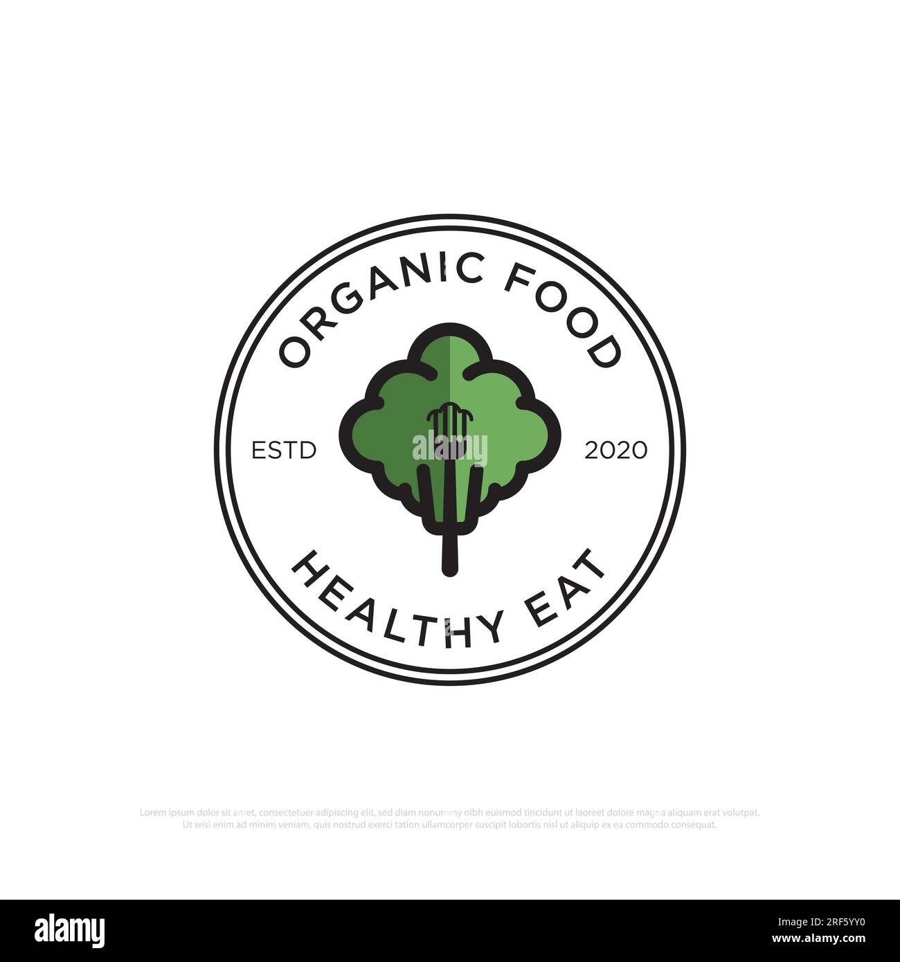 Logovektor für Bio-Lebensmittel, frischer Baum mit flacher Illustration, ideal für die Natur, Bio-Restaurant-Logo-Marke Stock Vektor