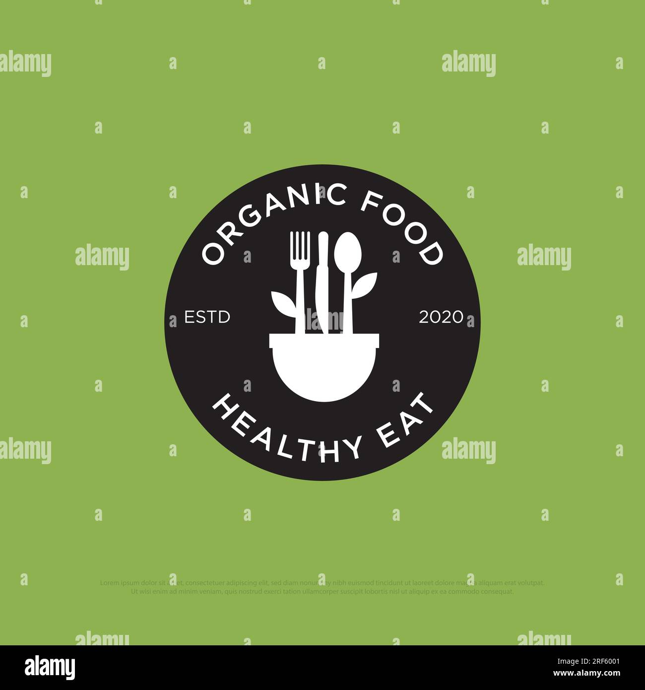 Logo für Bio-Lebensmittel, frisches Logo mit umrissener Kunstform, ideal für die Natur, Bio-Restaurantschild oder Symbol Premium-Vektor Stock Vektor