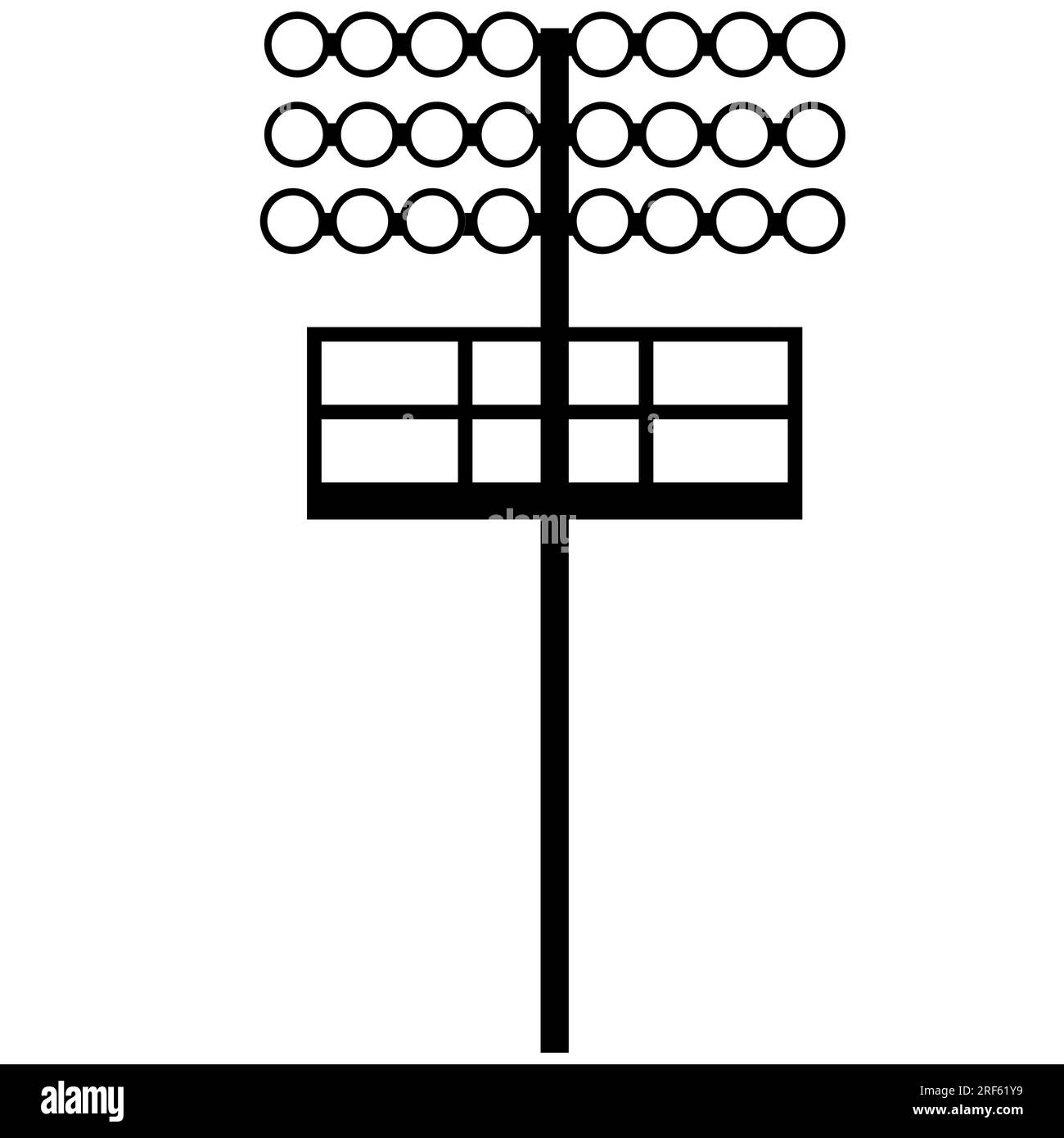 Fußball-Lichtmast-Ikone. Fußballer-Lichtmast-Schild. Symbol für Stadion-Lichter. Flacher Stil. Stockfoto