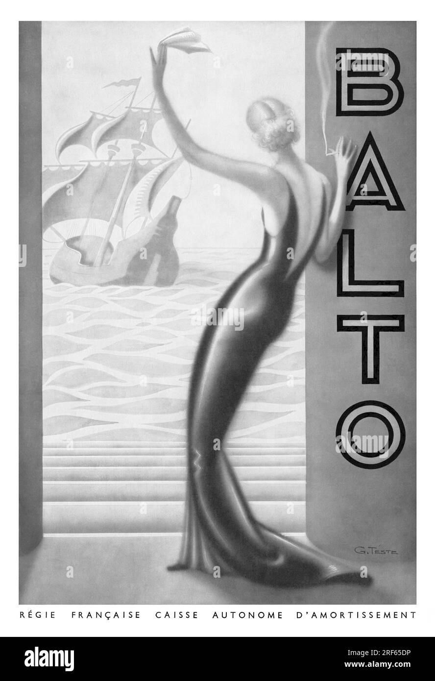 1936 französische Werbung für Balto-Zigaretten. Stockfoto
