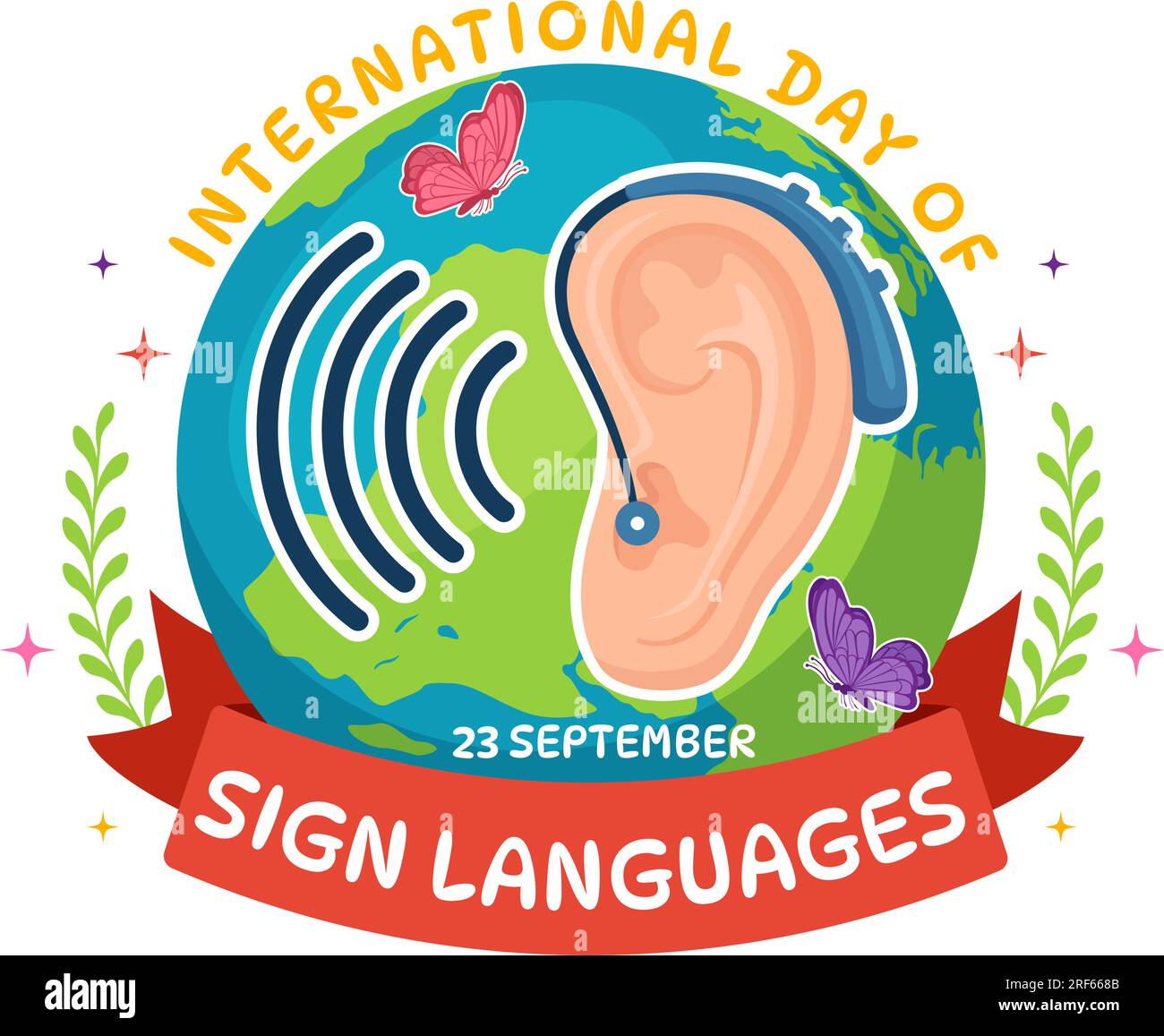 Internationaler Tag der Gebärdensprachen Vektorabbildung mit Menschen Zeigen Sie Handgesten und Hörbehinderungen in flachen, handgezogenen Cartoon-Vorlagen Stock Vektor