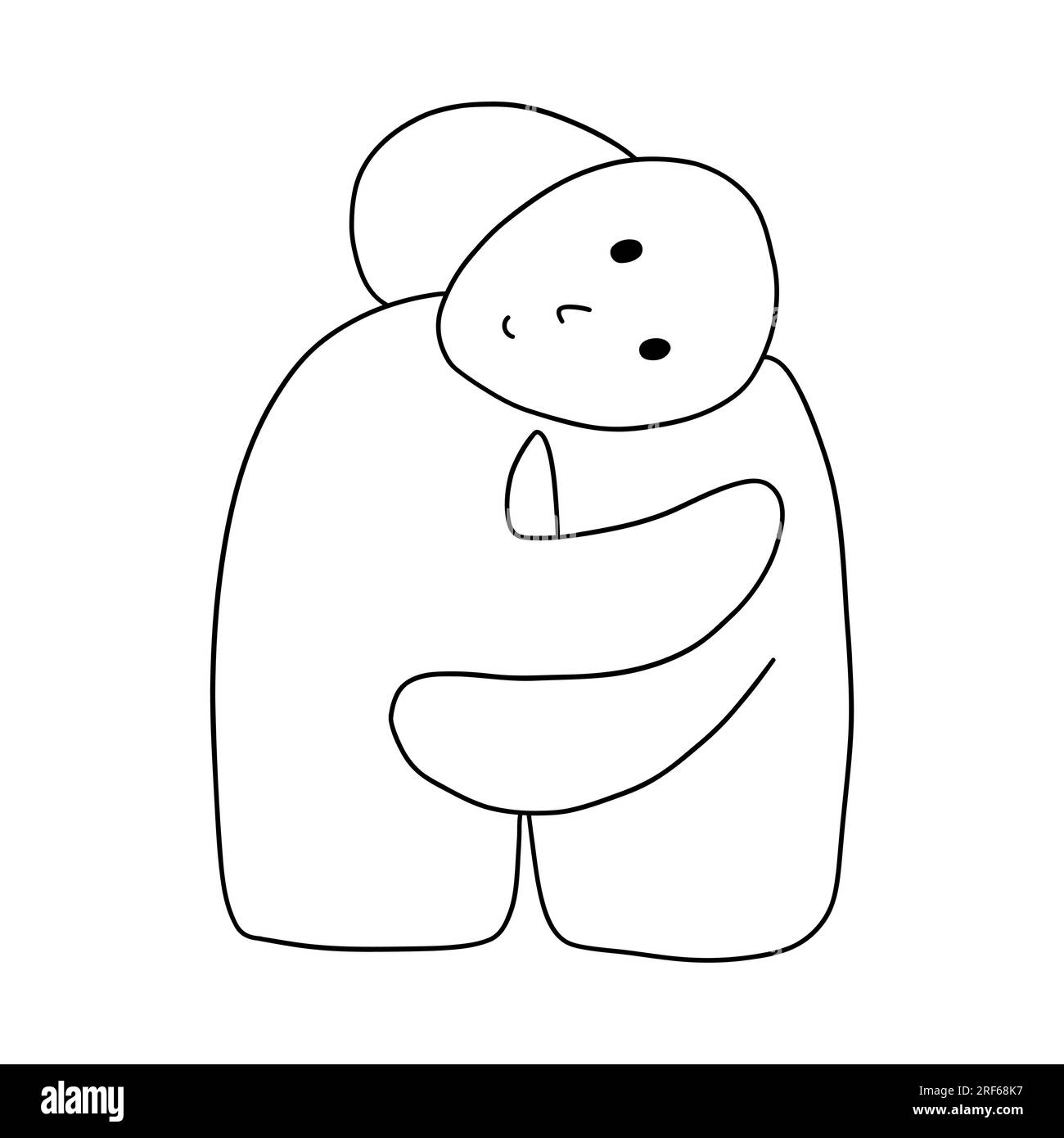 Zwei umarmende Figuren sehen aus wie Menschen. Konzept von Unterstützung, Liebe, Freundschaft und gegenseitiger Unterstützung. Schwarz-weiß Vektor isolierte Illustration Hand dr Stock Vektor