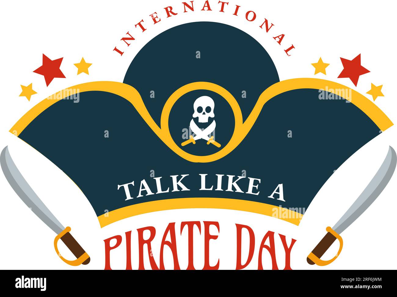 Internationale Vorträge wie Ein Piratentag Vektorabbildung mit einem Cartoon-Charakter in der Hand, der für Webbanner oder Landing-Page-Vorlagen gezeichnet wurde Stock Vektor