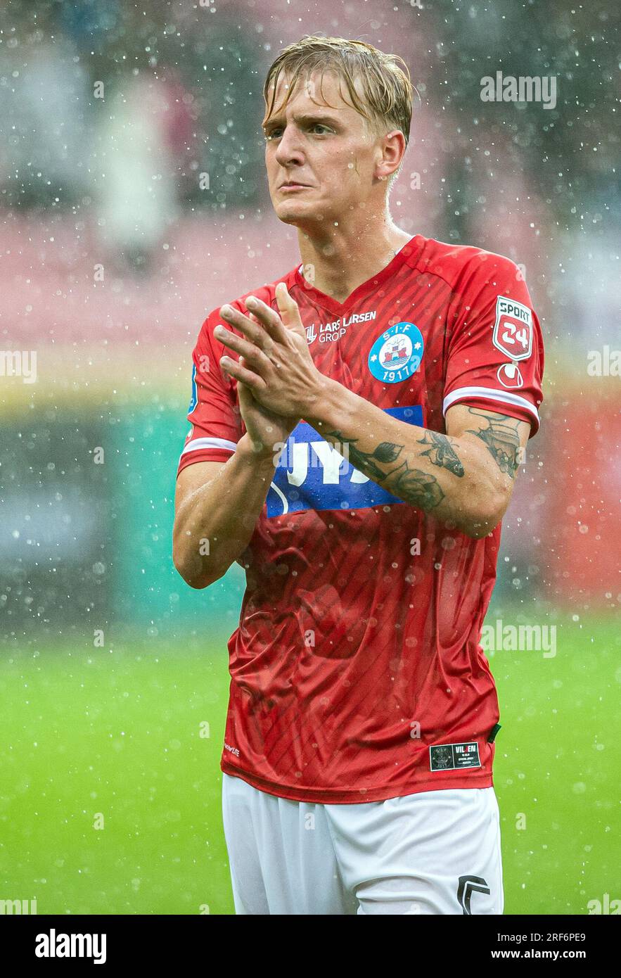 Herning, Dänemark. 30., Juli 2023. Pelle Mattsson aus Silkeborg, WENN sie nach dem 3F. Superliga-Spiel zwischen FC Midtjylland und Silkeborg IN der MCH Arena in Herning gesehen wird. (Foto: Gonzales Photo - Morten Kjaer). Stockfoto