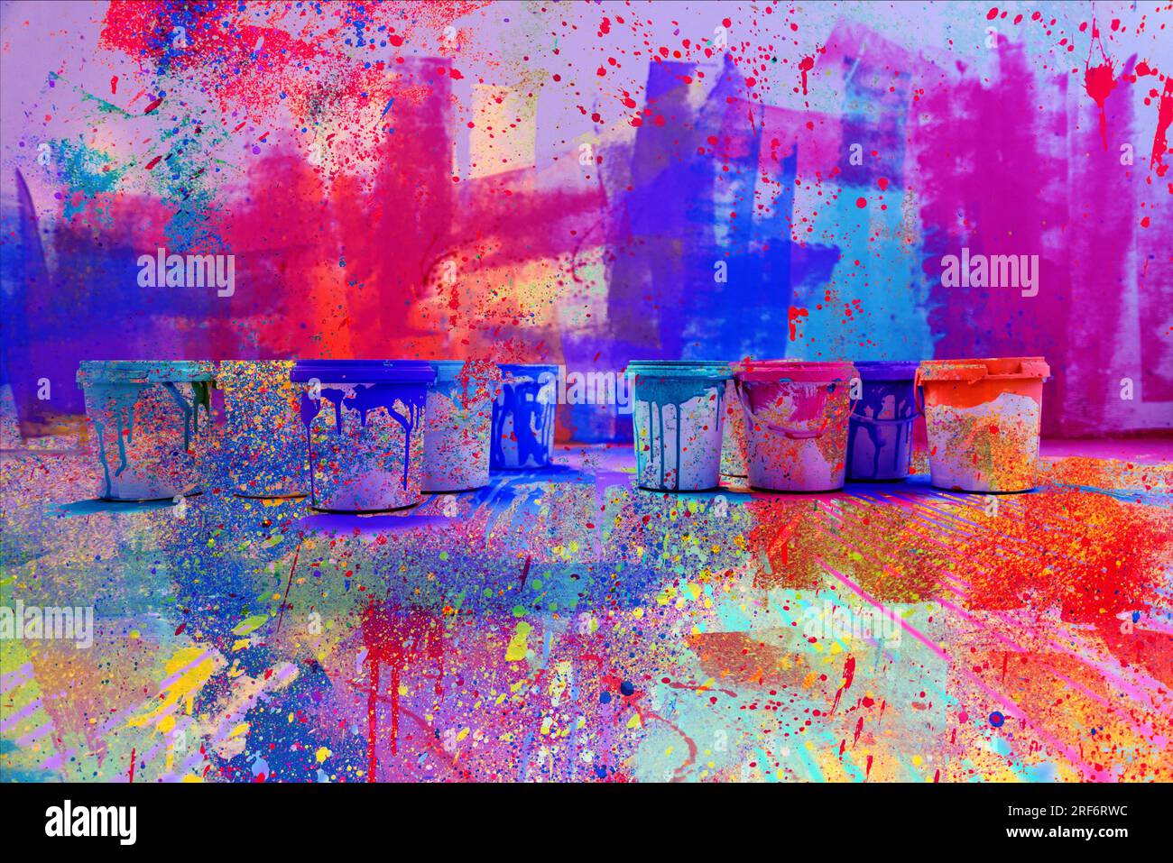 Abstrakter Hintergrund, farbenfrohe Farbtropfen Tinte spritzt Grunge-Card-Design. Stockfoto