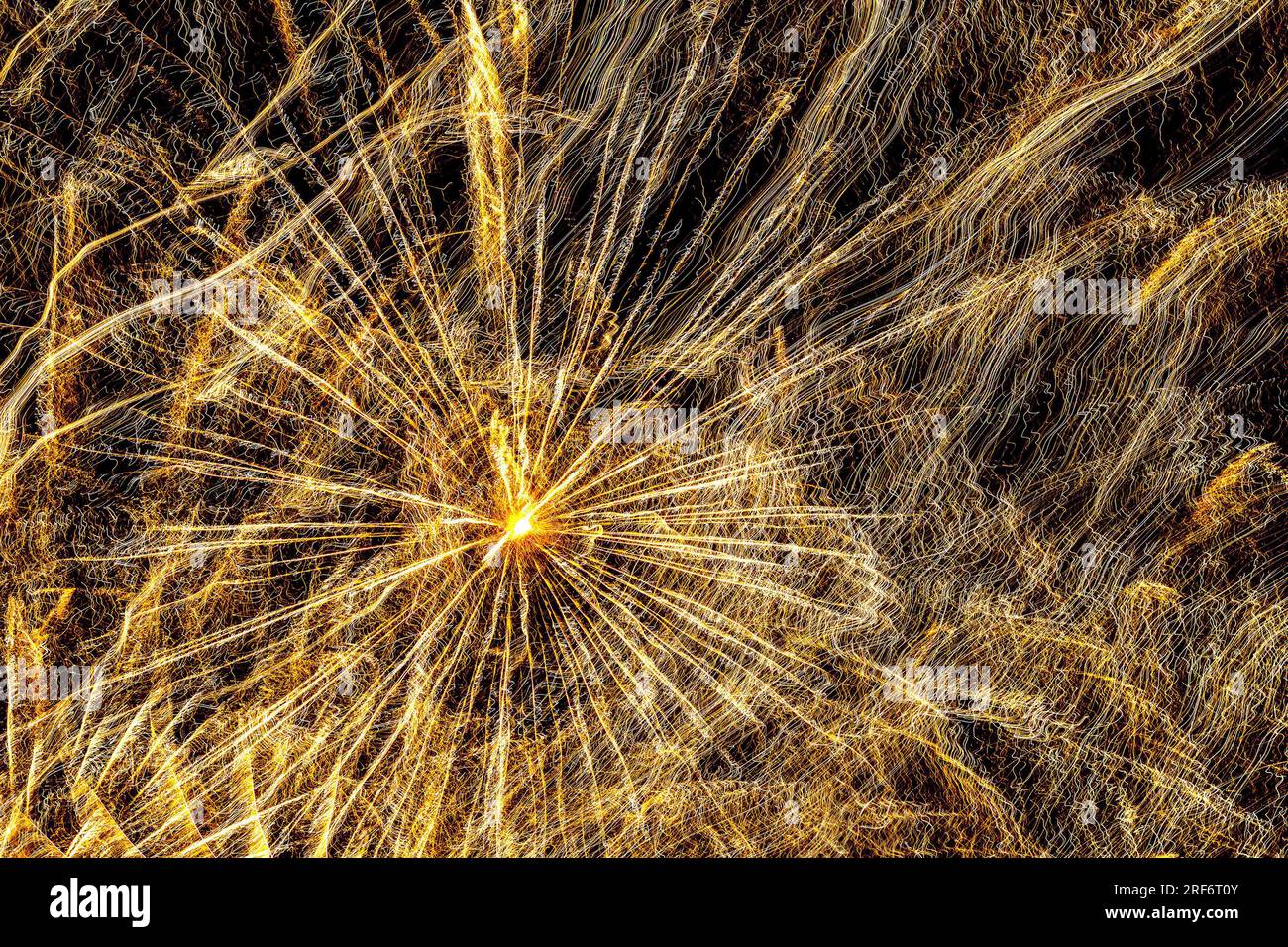 Abstract 5-Sekunden Long Exposure of public Fireworks Display anlässlich des 14. Juli in Frankreich - La Roche Posay, Vienne (86), Frankreich. Stockfoto