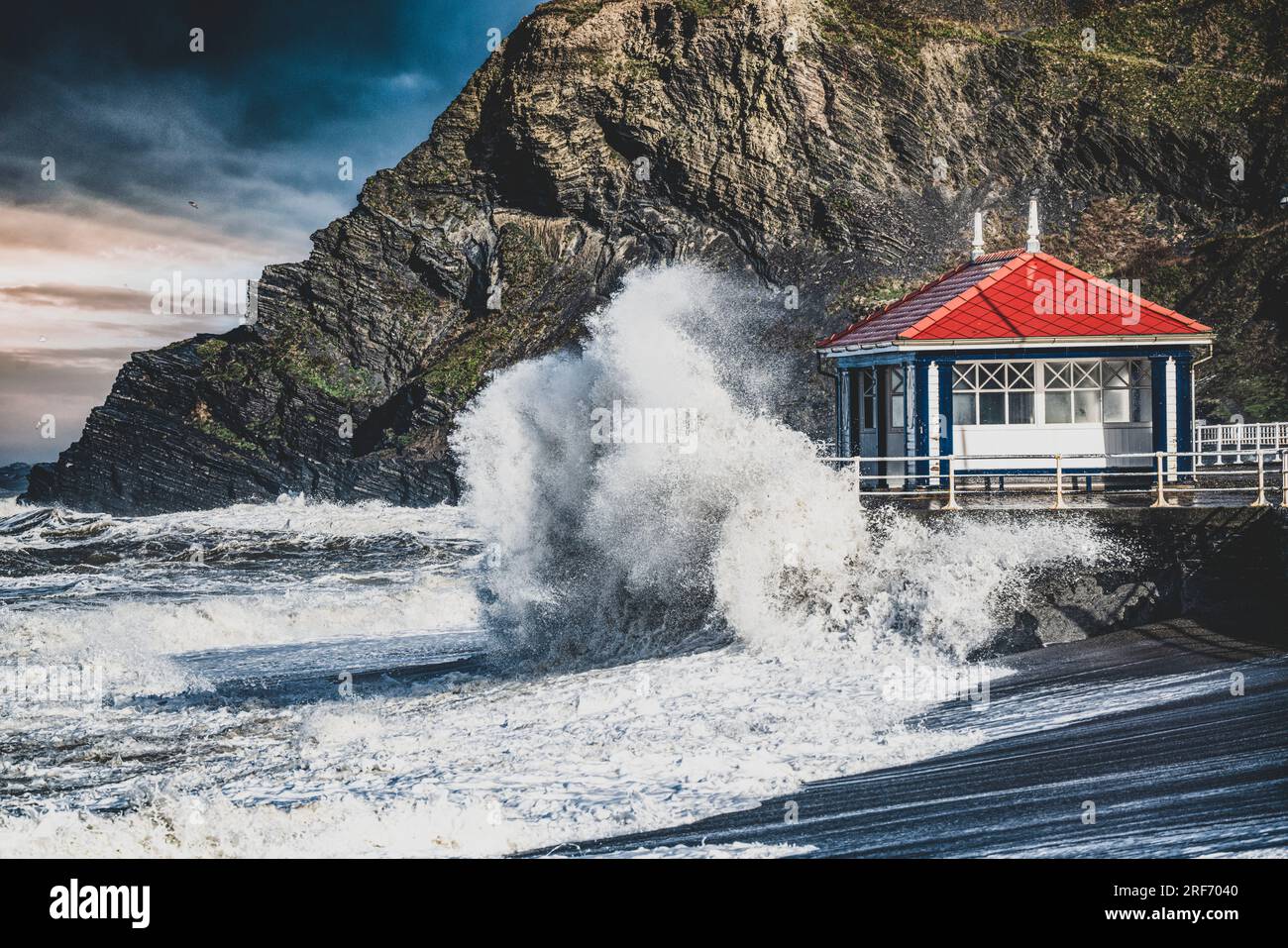Aberystwyth während eines Sturms. Stockfoto