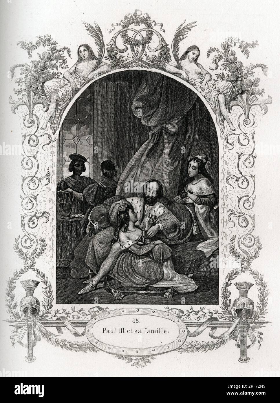 Paul III (pape de 1534 a 1549) et sa famille. Gravure pour Illustrator Histoire des papes par Maurice Lachatre (1814-1900), librairie du Progres, Paris. Stockfoto