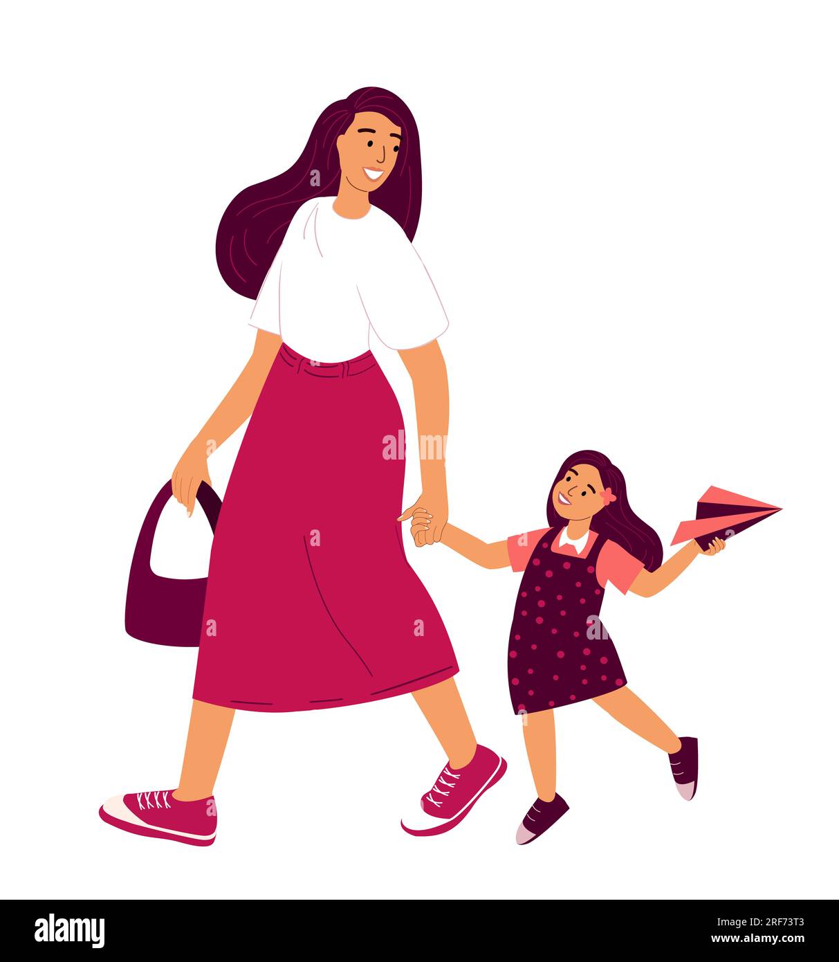 Mutter und Tochter verbringen Zeit zusammen.Happy Mom Walking with her Child.Happy Parenting.Family Loving, warmherzige Beziehungen, Girl Trust her Mommy.Woman Stockfoto