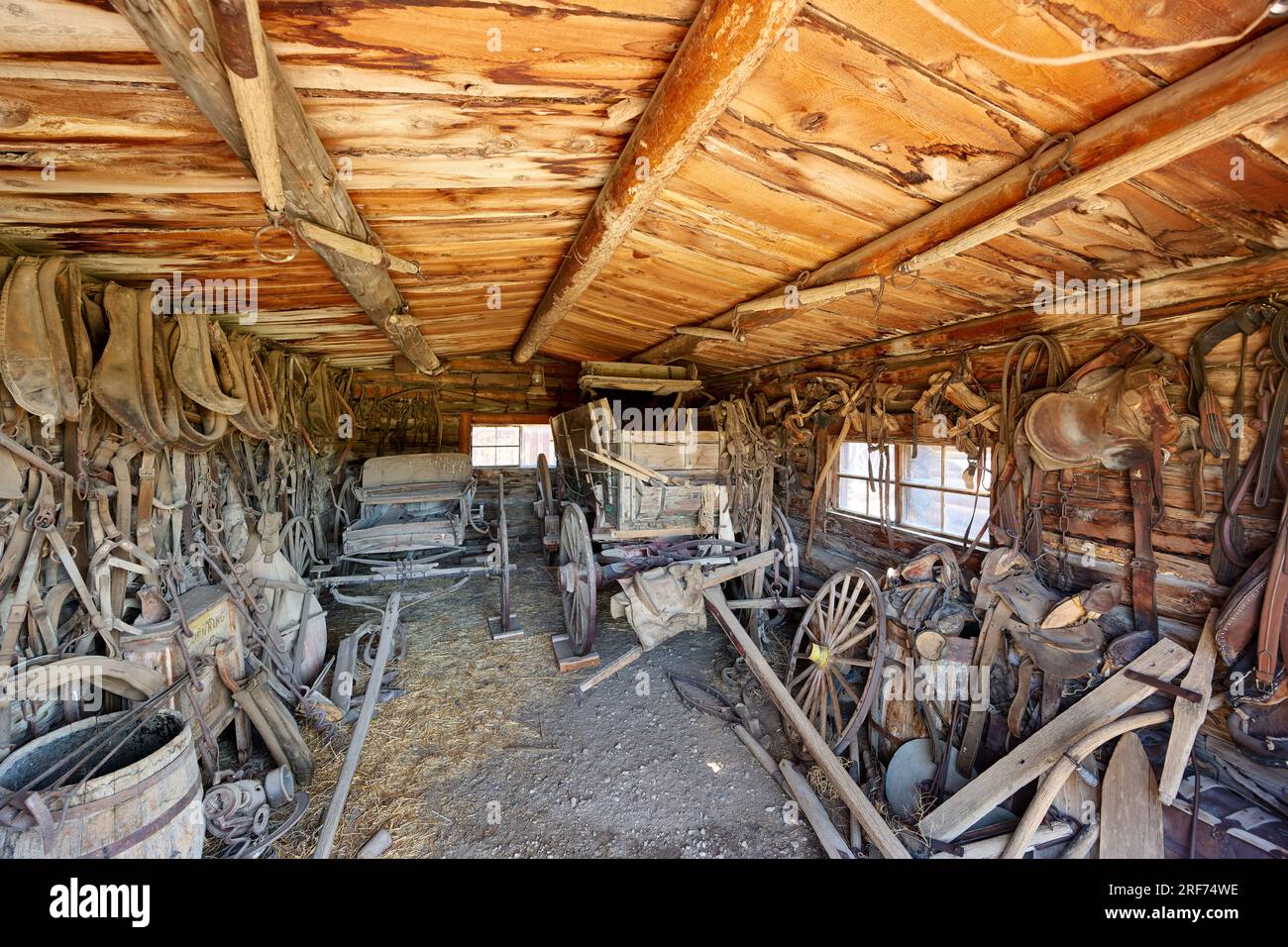 Sunshine Basin Blacksmith Shop, Innenaufnahme Old Trail Town, Cody, Wyoming, Vereinigte Staaten von Amerika Stockfoto