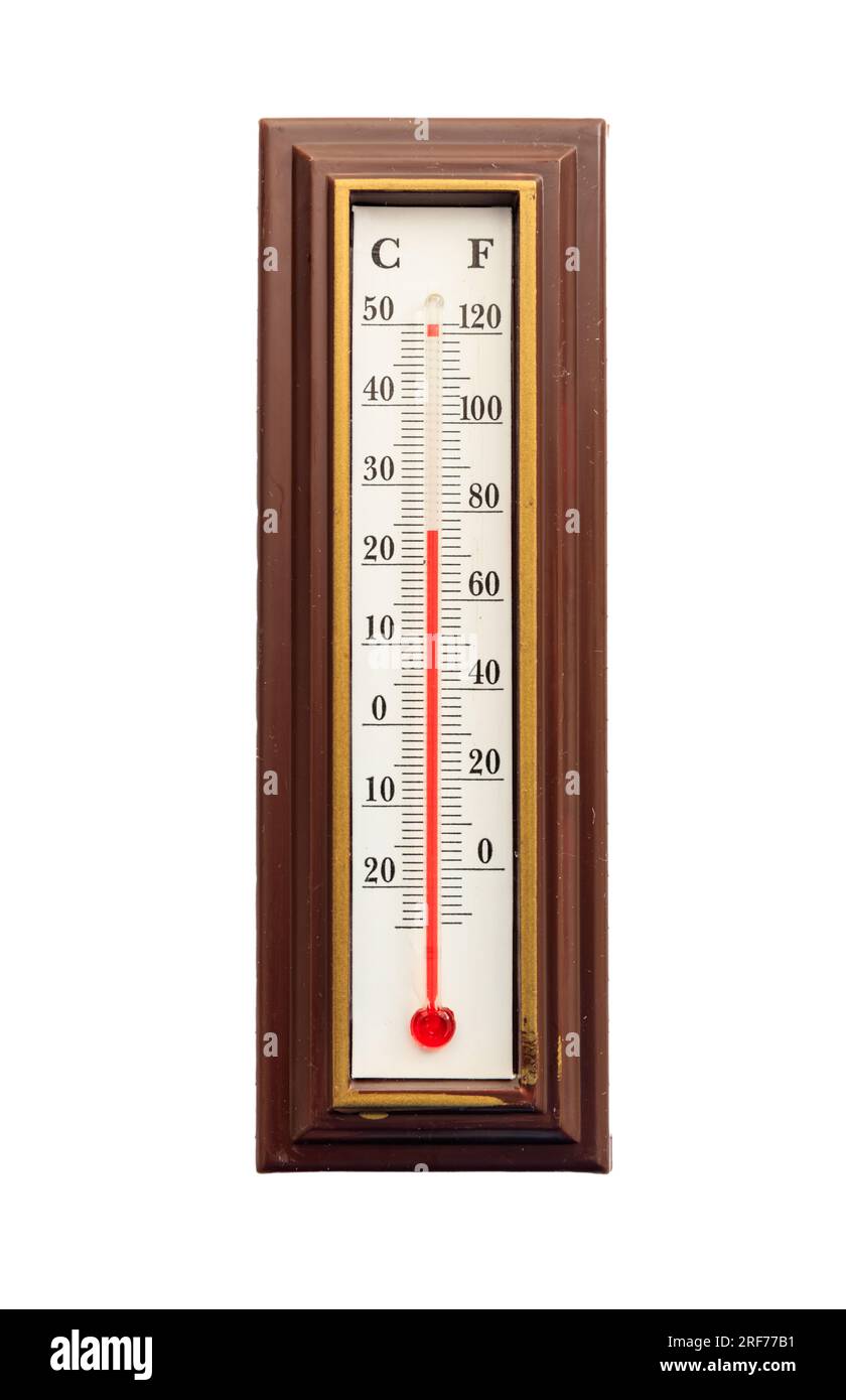 Thermometer isoliert auf weißem Hintergrund, Temperatur- und Kältemessung Stockfoto