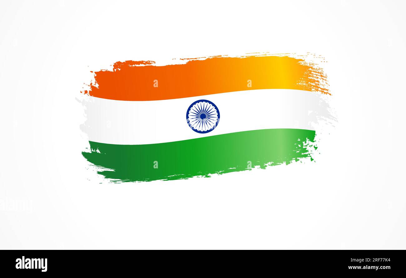 Indische Grunge-Flagge. Dreifarbige Nationalflaggen in Pinselform für die Feier des Unabhängigkeitstages am 15. August. Vektordarstellung Stock Vektor