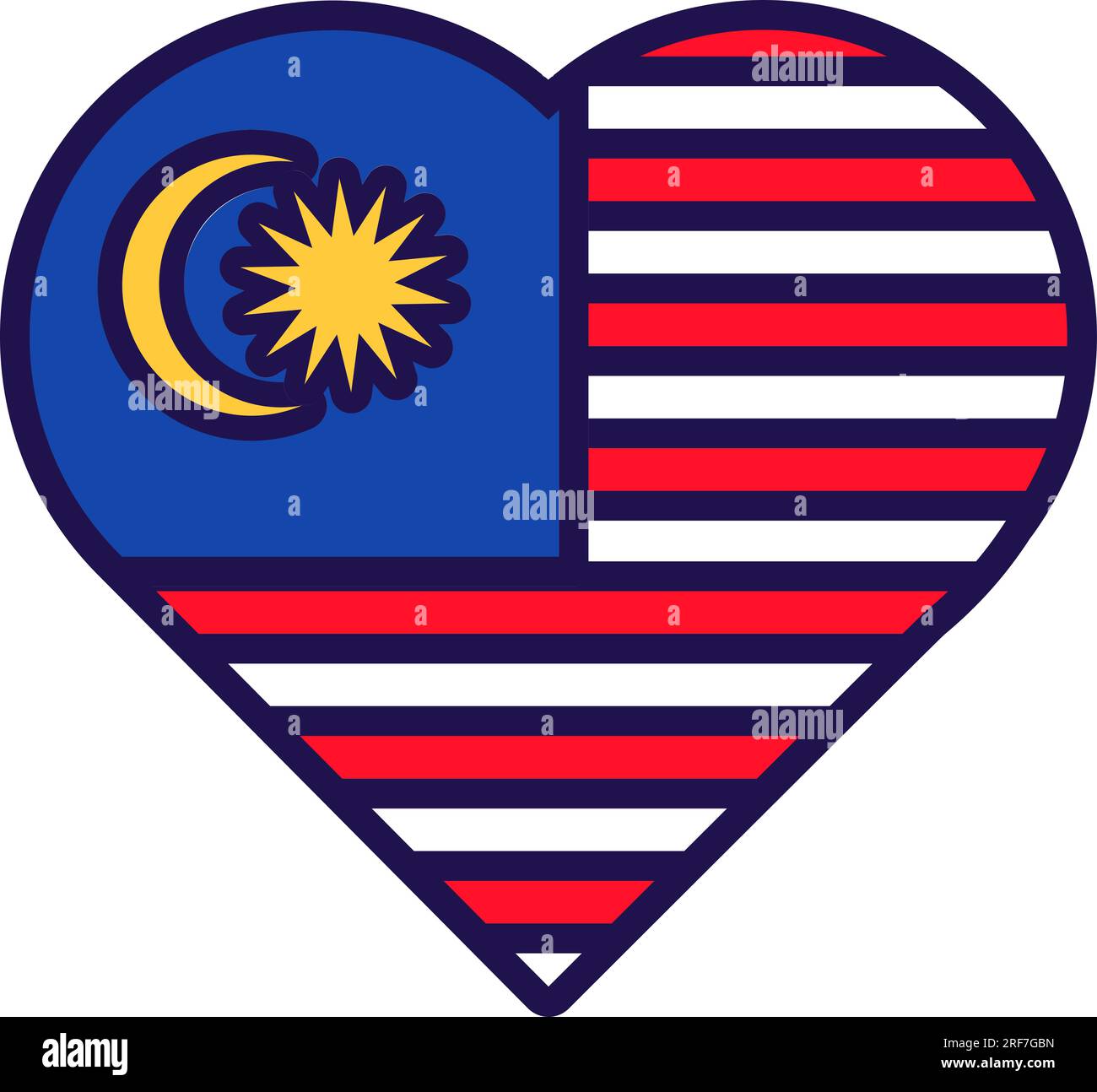 Patriot Heart in malaysischen Nationalfarben. Festliches Element, Attribute des Malaysia Independence Day. Cartoon-Vektorsymbol in den nationalen Farben von CO Stock Vektor