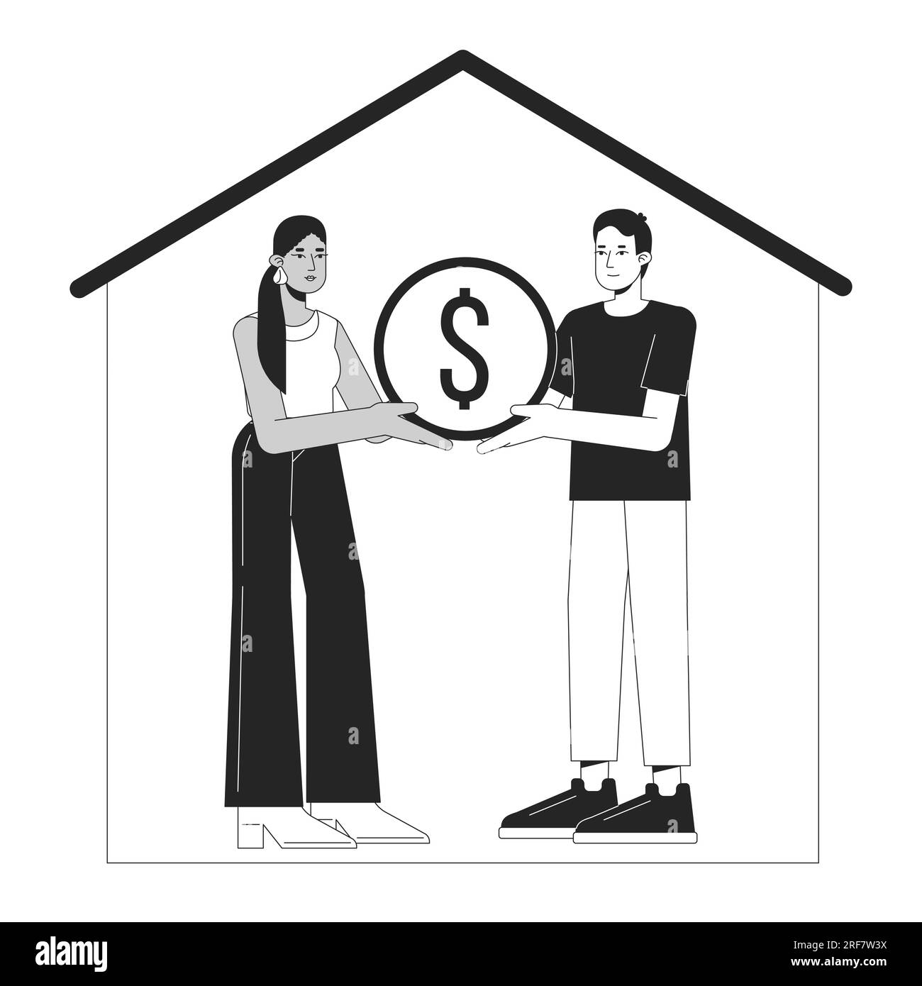 Ein Paar kauft Immobilien bw-Konzeptvektor-Spot-Illustration Stock Vektor