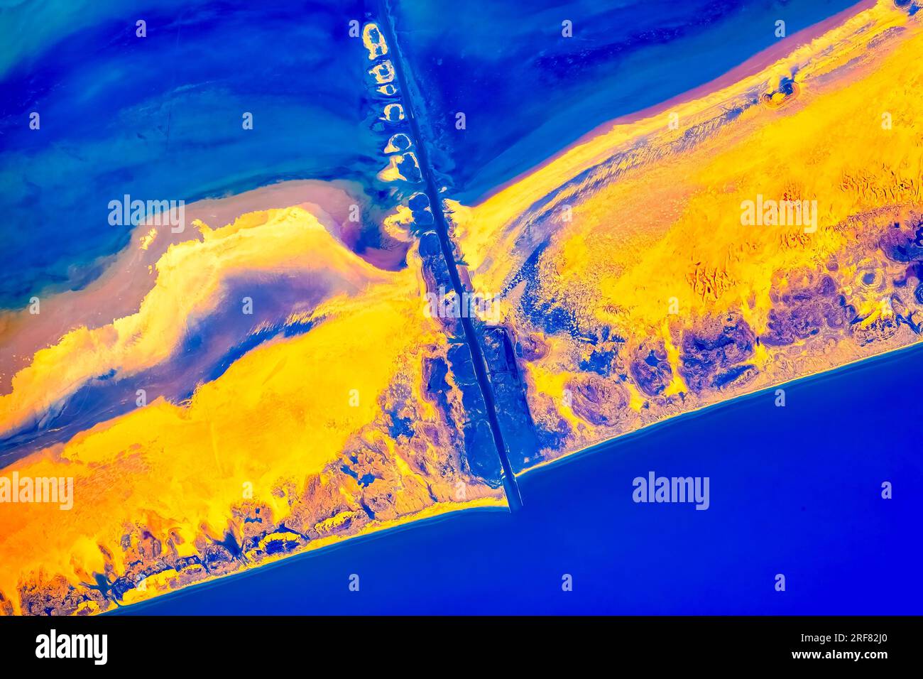 Mansfiel Channel auf Padre Island südliche texanische Küste, USA. Digitale Verstärkung eines von der NASA bereitgestellten Bildes Stockfoto