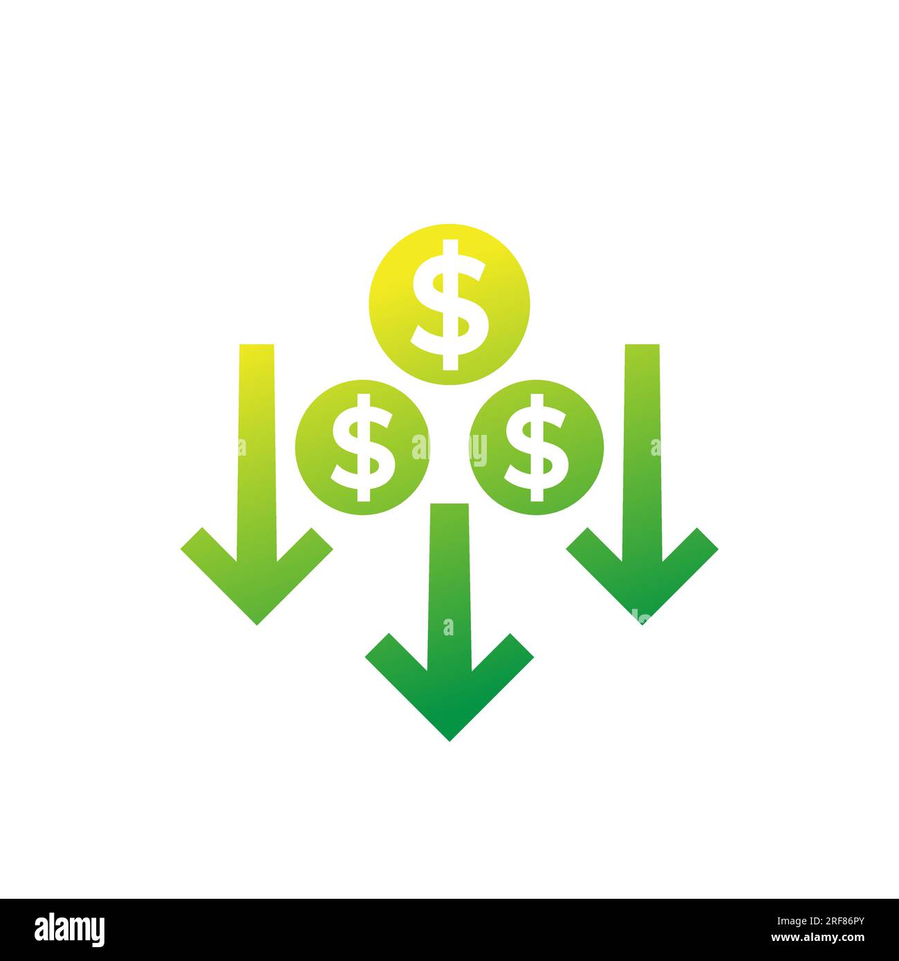 Symbol für Kostenreduzierung mit einem Dollarsymbol Stock Vektor