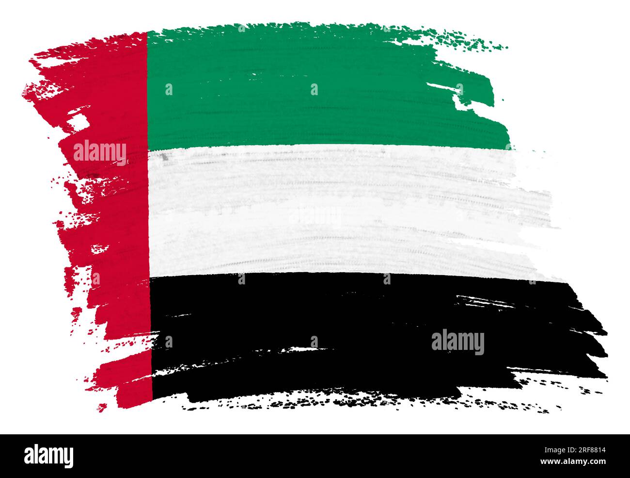 Abbildung der Fahne der Vereinigten Arabischen Emirate mit Farbspritzern im Hintergrund 3D Stockfoto