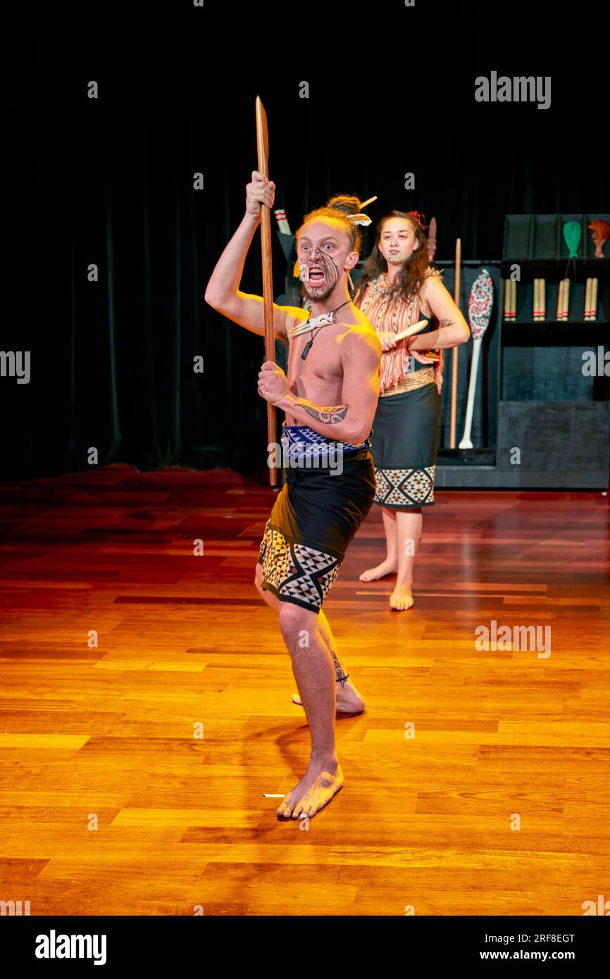 Auckland. Neuseeland. Maori Haka Tanzvorstellung Stockfoto