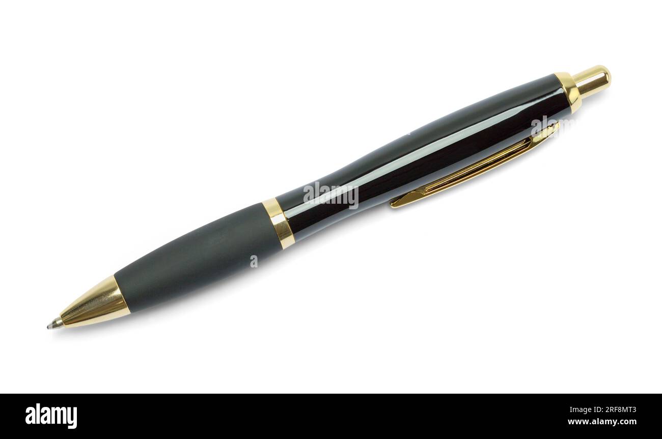 Breiter schwarzer Kugelschreiber mit Ausschnitt auf Weiß. Stockfoto