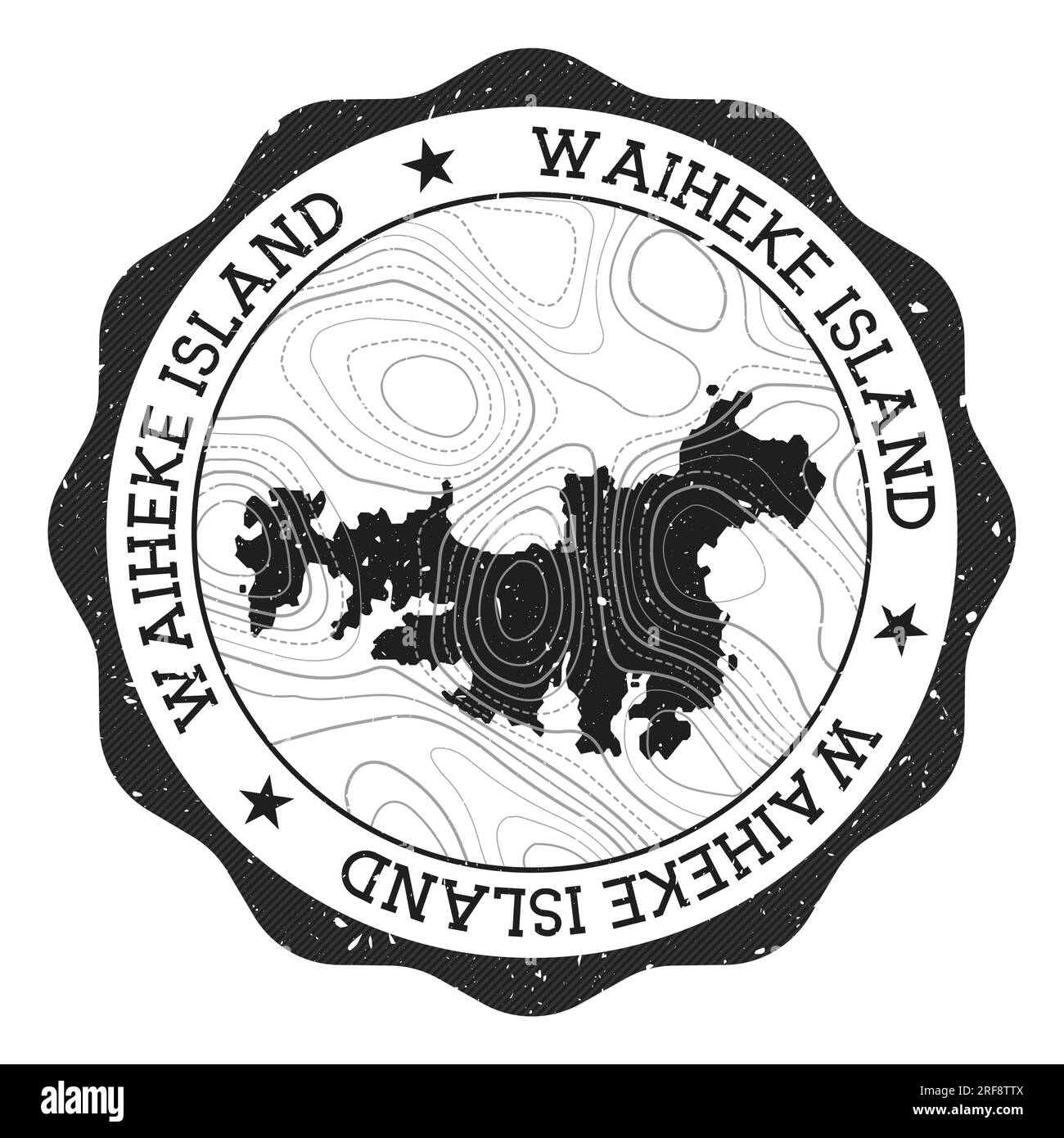 Waiheke Island Stempel im Freien. Runder Aufkleber mit Karte mit topografischen Isolinien. Vektordarstellung. Kann als Abzeichen, Logo, Label, Aufkleber verwendet werden Stock Vektor