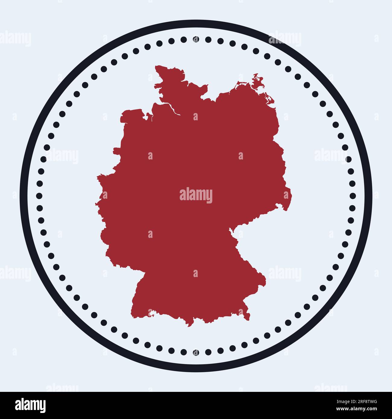 Deutsche Briefmarke. Rundes Logo mit Landkarte und Titel. Stilvolles minimalistisches deutsches Abzeichen mit Karte. Vektordarstellung. Stock Vektor