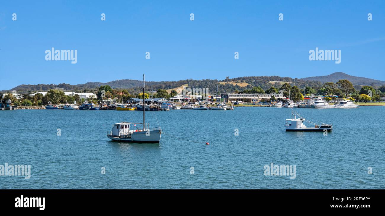 Panoramablick auf St. Helens Ostküstenstadt Tasmanien Australien Stockfoto