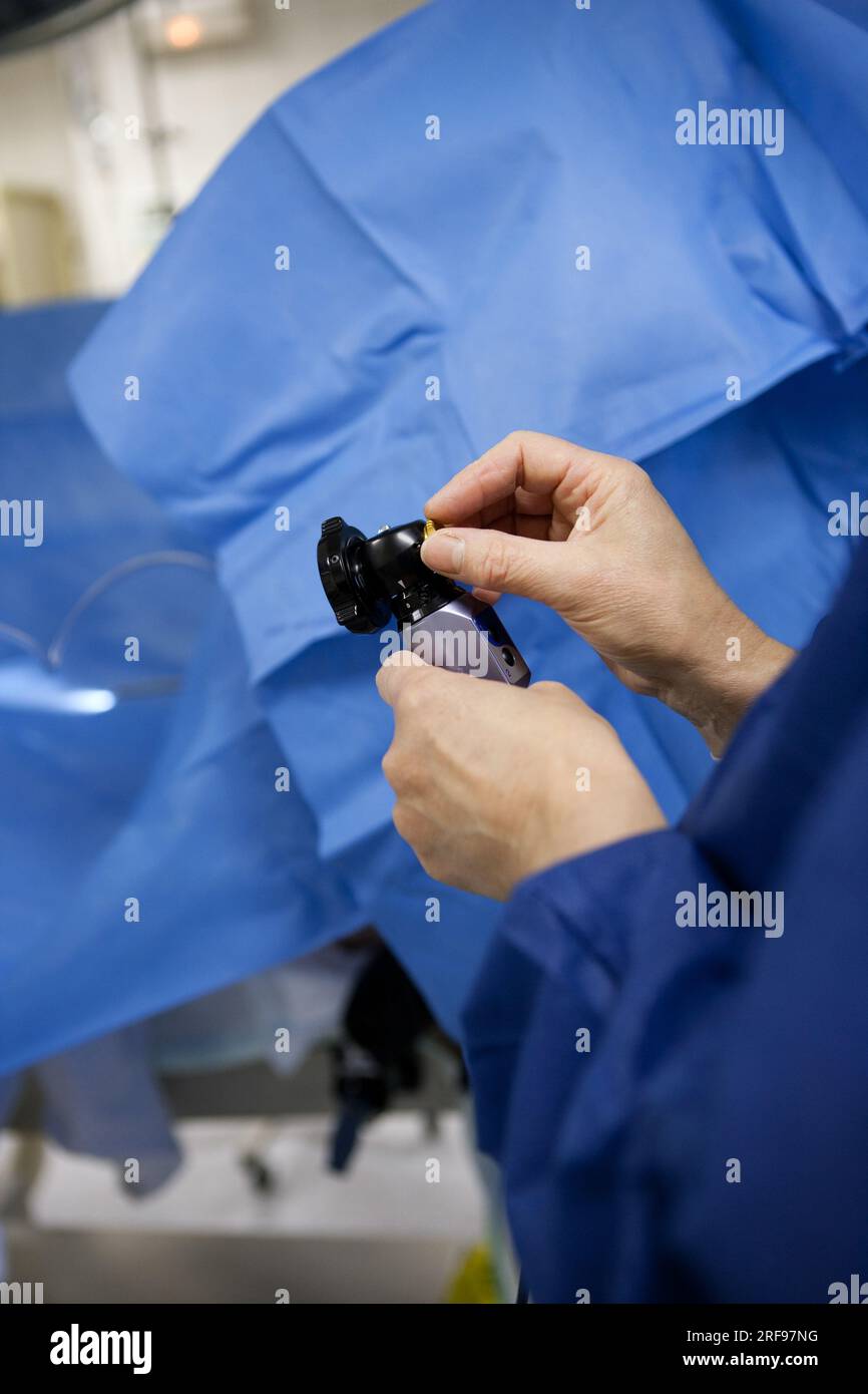 Endoskopische Kamera zur Laserbehandlung der benignen Prostatahyperplasie. Stockfoto