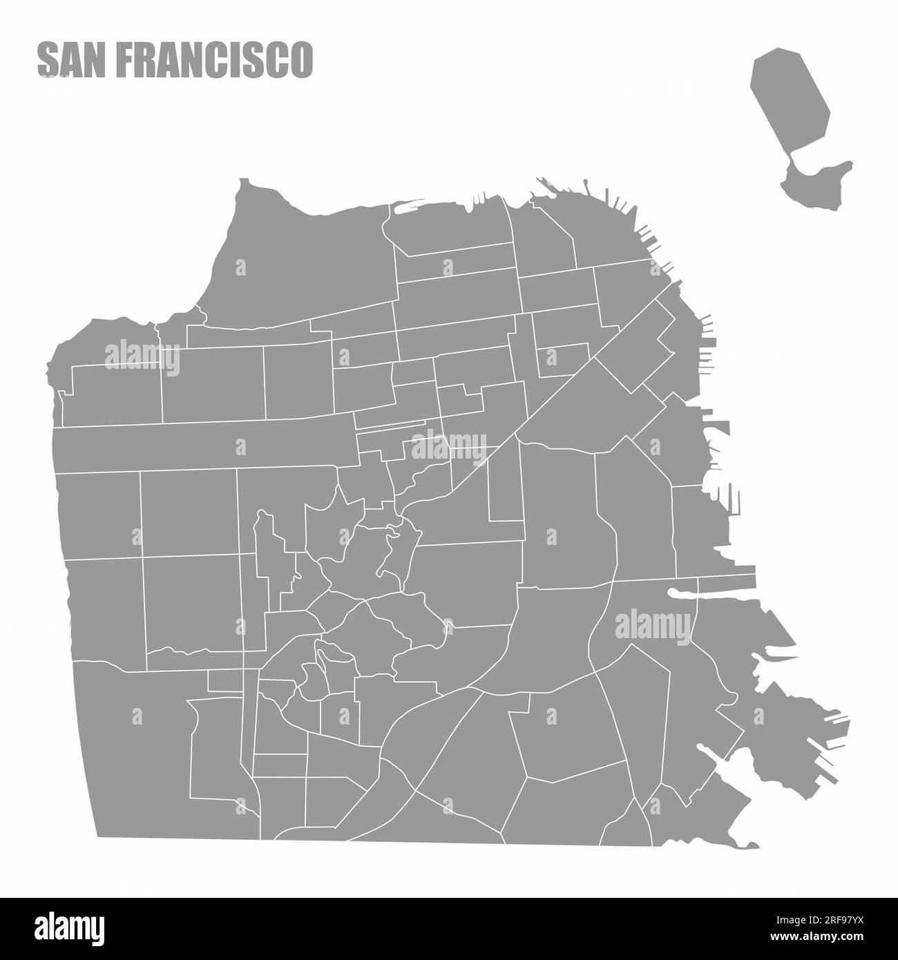 San Francisco City, Verwaltungskarte isoliert auf weißem Hintergrund, Kalifornien, USA Stock Vektor
