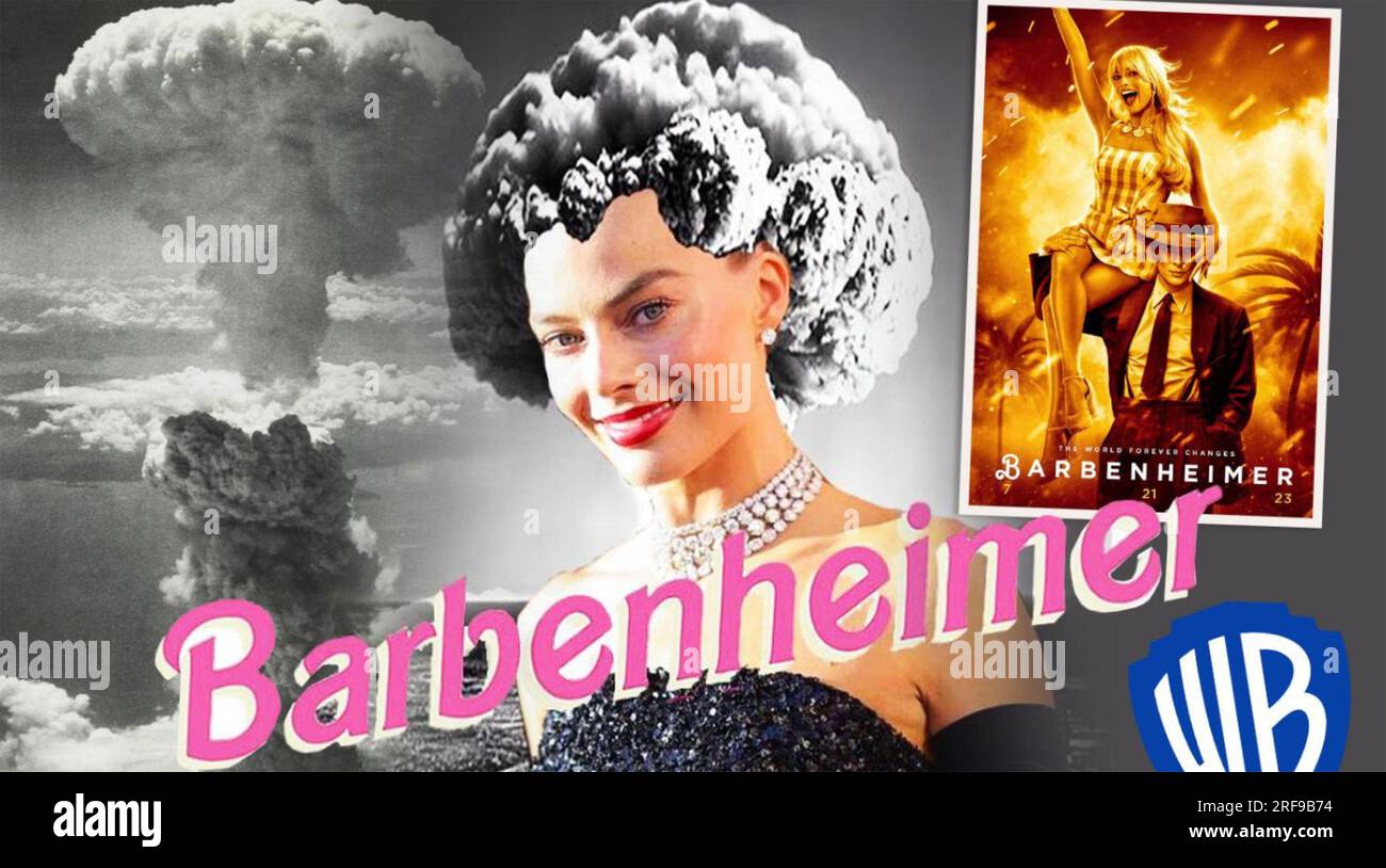 BARBENHEIMER Japanischer Social-Media-Beitrag 2023 basierend auf den Filmen Barbie und Oppenheimer Stockfoto