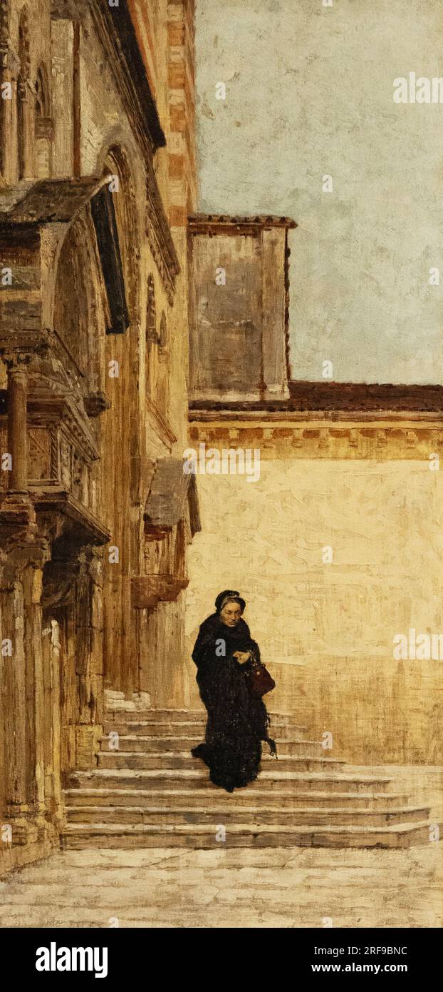 Angelo Dall'Oca Bianca Gemälde; "La Nonna - Dopo la Messa" die Großmutter nach der Messe; 1883. - Italienischer Maler, 1858-1942 Stockfoto