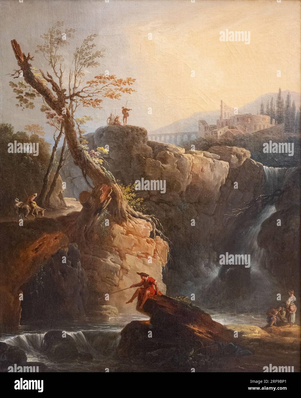Claude-Joseph Vernet „La Cascade“ (Wasserfall), Landschaftsmalerei des französischen Malers Vernet aus dem 18. Jahrhundert; Gemälde aus den 1700er Jahren, Ölmalerei Stockfoto