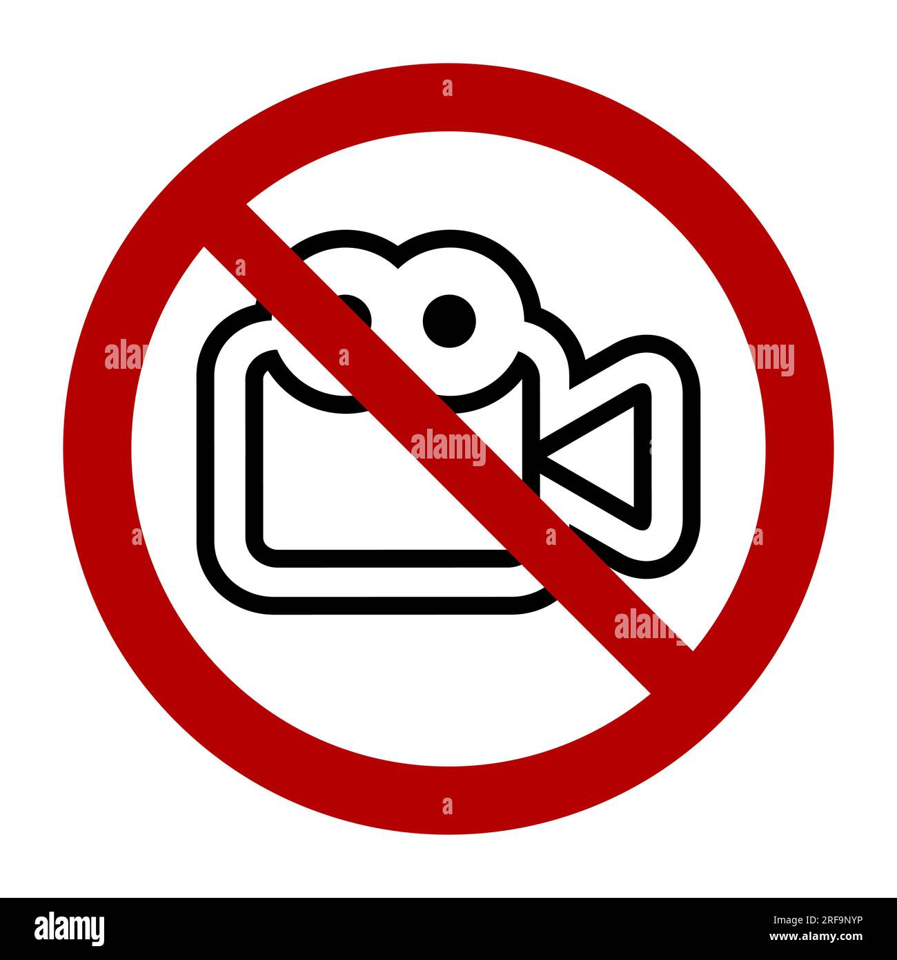 Symbol für Videoaufnahme ohne Kamera, Verbotsschild, Liniensymbol. Flache Vektordarstellung isoliert auf weißem Hintergrund. Stock Vektor